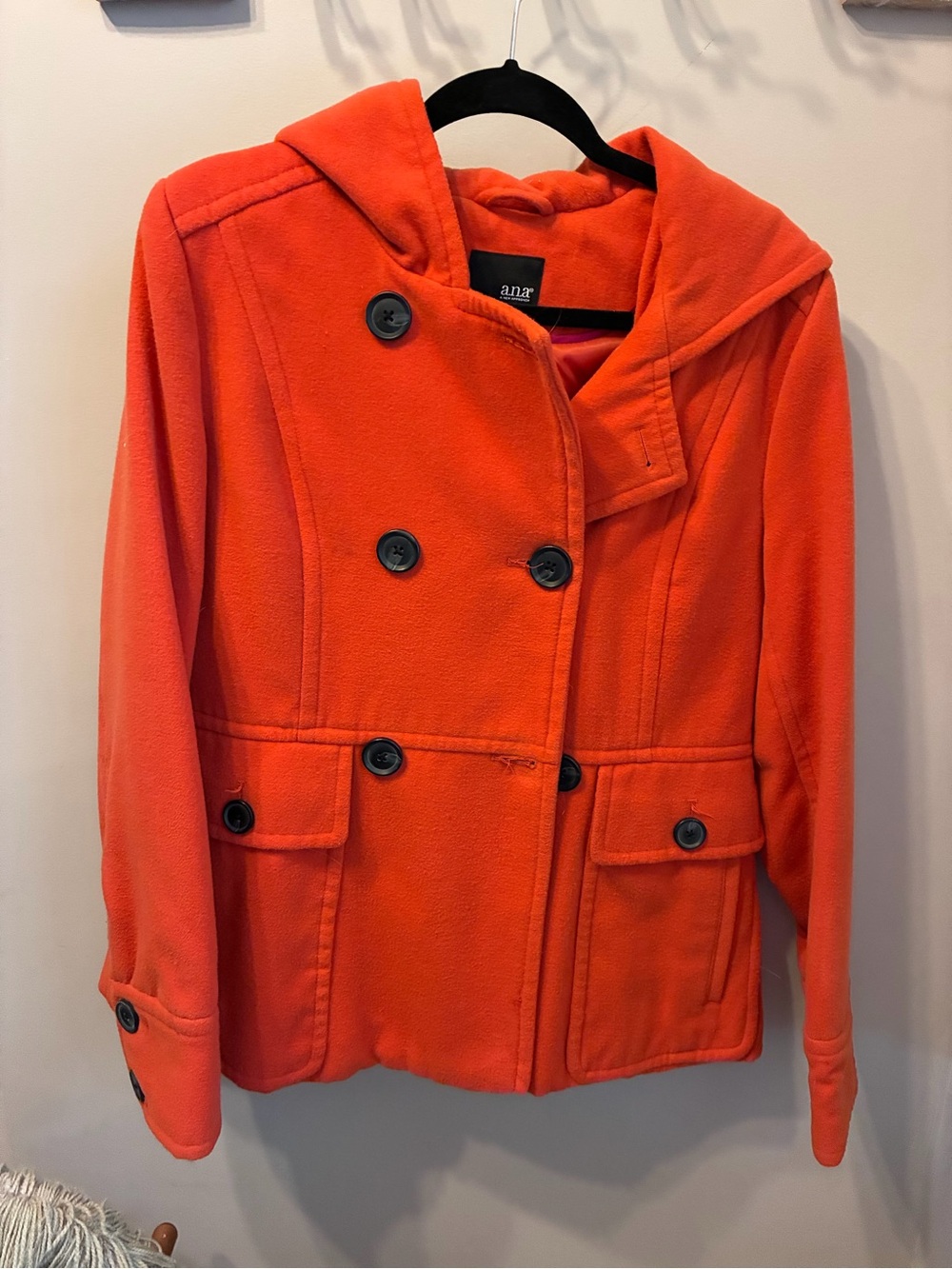 a.n.a Orange Hooded Double-Breasted Peacoat